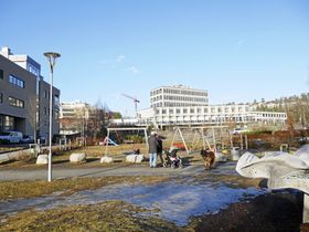 PLANLEGGES HER: Her, hvor generasjonsparken bak Kolben, er det nye folkebadet planlagt.