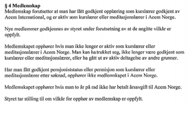 Utdrag fra Acem sine vedtekter.
