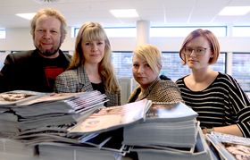 Fra venstre: Magasinets leder Espen Sandli, frilansjournalist Veronika Søum, fotojournalist Lena Knutli og redaksjonell utvikler / designer Guro Lindahl Flaaten.