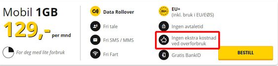 Den beste løsningen så lenge dataforbruk ikke er ubegrenset for alle, er etter vår mening å ikke fakturere kundene ekstra for overforbruk, men heller strupe hastigheten, slik Ice (bildet) og Telia gjør det.