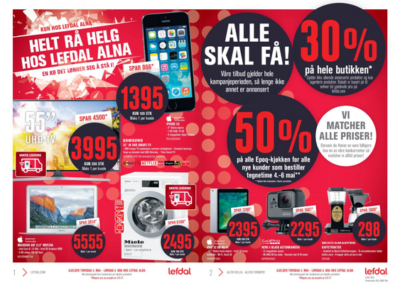 Lefdal Alna ønsker den nye Power-butikken velkommen med å gi 30 prosent rabatt på hele butikken - bortsett fra allerede annonserte produkter - fra 3. til 6. mai. De to butikkene ligger på hver sin side av E6. (Skjermdump)