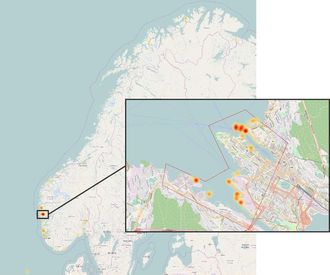 Fra ReCharge-rapporten: Utslipp fra skip i Bergen. AIS-data og informasjon om motorer og strømbehov i havn, viser hvilke havner og kaier som har størst utslipp fra skip som lager sin egen strøm med hjelpemotorer.