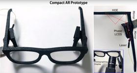 Slik ser prototypen på brillene ut. Mye teknologi er pakket inn i et solbrille-format.