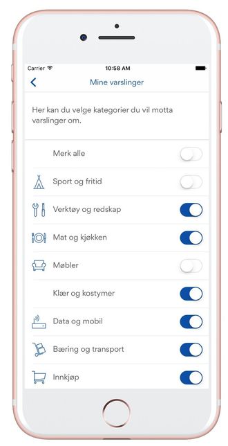 I Nabohjelp-appen kan man velge hvilke kategorier av henvendelser man ønsker å få varsel om.