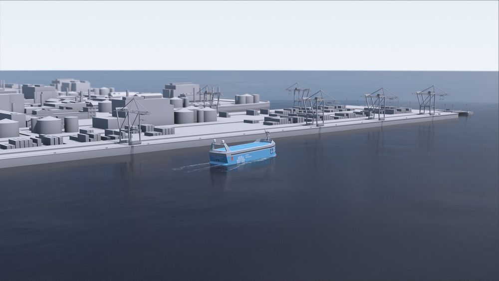 Yara Birkeland blir på ca. 75 meter i lengde og kan ta 100-150 containere. Der erstatter 40.000 turer med vogntog hvert år. (Foto: Yara/Kongsberg Maritime)