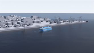 Yara Birkeland blir på ca. 75 meter i lengde og kan ta 100-150 containere. Der erstatter 40.000 turer med vogntog hvert år. (Foto: Yara/Kongsberg Maritime)