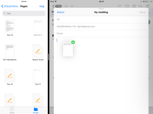 I nye iOS 11 kan man trekke innhold mellom apper som deler skjermen.