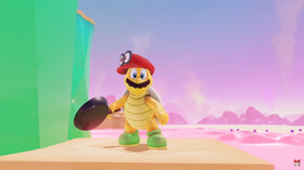 Her har Mario tatt over en Koopa Troopa.