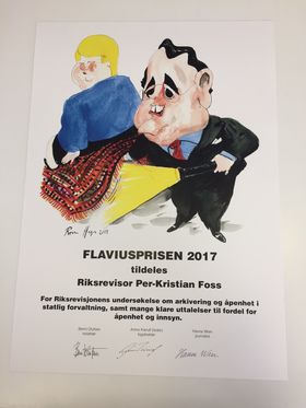 Prisdiplomet, med karikaturen av Foss.