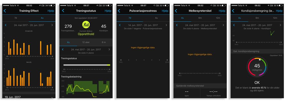Appen og nettjenesten Garmin Connect gir oss en del data som gjør at vi kan følge med på treningsresultater over tid.