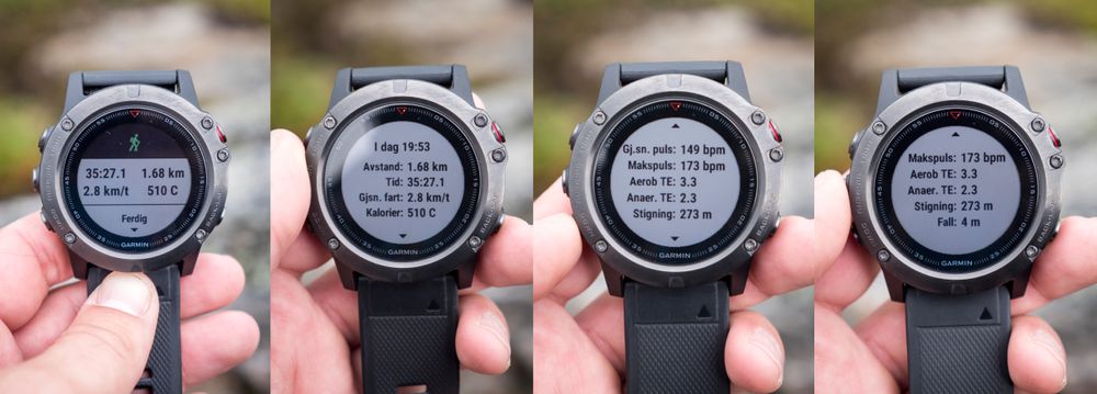 I tillegg til dette beregner klokka også anbefalt restitusjon (for eksempel lett trening eller tren som normalt) og informerer om eventuelle rekorder, som for eksempel raskeste kilometer.