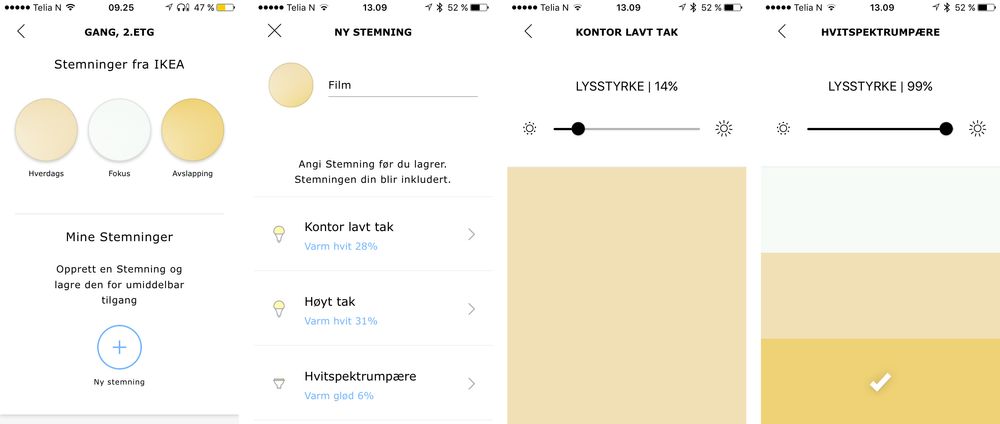 Det er ganske enkelt å lage ulike forhåndsoppsett, men disse kan dessverre ikke kobles til fjernkontrollen eller automatisk slå seg på på bestemte tidspunkt .