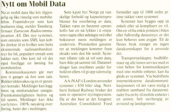 Vi omtalte SMS første gang i 1988, i Radiobransjen nr. 4.