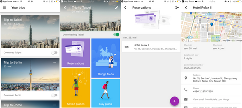 Google Trips holder oversikt over reisedokumentene dine og mer til.