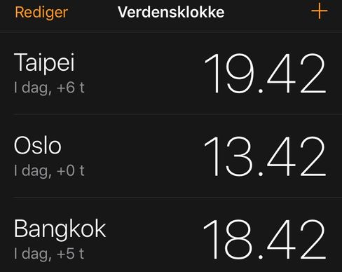 Klokke-appen i både iOS og Android støtter visning av flere tidssoner.
