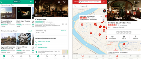 TripAdvisor (venstre) og Yelp (høyre) er gode hjelpere når magen rumler eller du skal på utflukt.