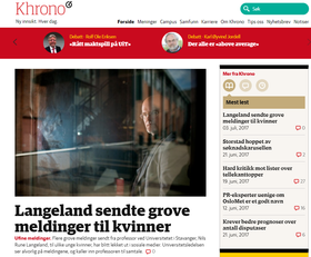 Nettavisen Khronos forside mandag viser artikkelen de publiserte om professor Langeland.