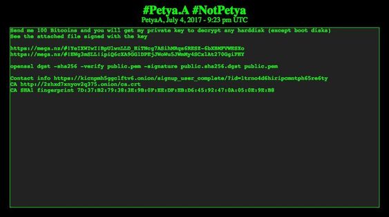 Dette er meldingen hvor hackerne krever 100 Bitcoin i løsepenger for nøkkelen som kan låse opp alle harddiskene som er rammet.