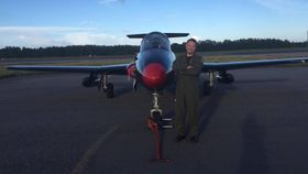 PILOT: Terje Traaholt i Russian Warbirds of Norway fløy flyet fra England til Torp.