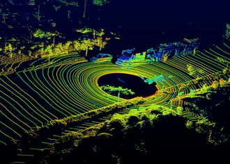 Et 3D-kart av omgivelsene generert av en roterende Velodyne-lidar.