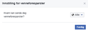 Du kan endre hvem som får sende deg venneforespørsler fra "Alle" til "Bare venners venner".