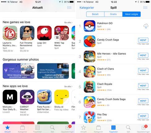 Også i Apples iOS er det titlene du ikke betaler for å laste ned som dominerer, men de som røkter App Store virker vesentlig flinkere til å hente frem det litt mer påkostede og omfattende innholdet..
