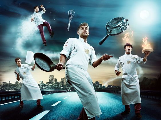 De fire kokkene i Flying Culinary Circus; Trond Svendgård (f. v.), Hans Kristian Larsen, Tor Jørgen Kramprud Arnesen og Mathias Spieler Bugge..