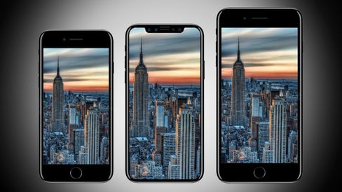 Dagens iPhone 7 og iPhone 7 Plus med den angivelige iPhone 8 i midten.