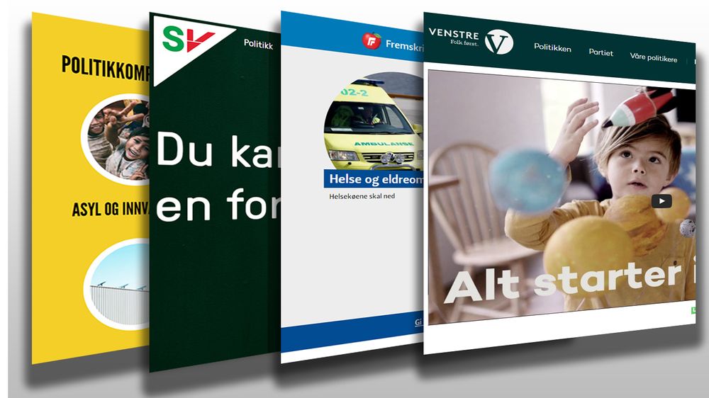 Et utvalg av partienes forside.