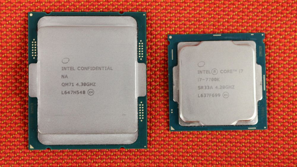 Størrelsesforskjell: Core i7-7740X til venstre, Core i7-7700K til høyre.