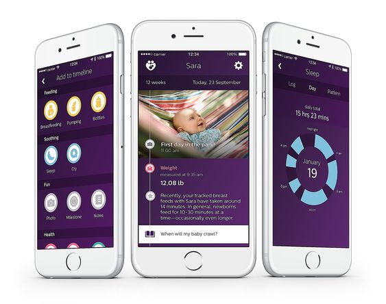 Philips’ uGrow-app registrerer data fra ulike produkter, og kan også brukes til å følge barnets utvikling med bilder og tekst.