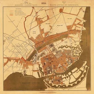 Københavns kloakkledninger i 1876 – 18 år efter at bystyret gikk i gang med kloakkutbyggingen. Alle kloakker har utløp i havna, noe som ikke ville være et problem hvis de bare ble brukt til regnvann som planlagt. Men i 1892 estimeres det i bladet Ingeniøren at mer enn tre firedeler av «den aarlige Ekskrementmasse» ender i kloakkene.