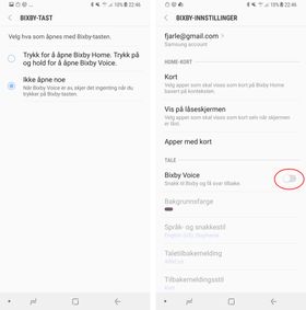 Innstillingsmenyen for Bixby. Du kan deaktivere den dedikerte knappen helt, og du kan også skru av Bixby Voice for å skru av langtrykk-funksjonaliteten til knappen. Selve Bixby-skjermen kan skrus av med en bryter når du redigerer hjemmeskjermene dine.