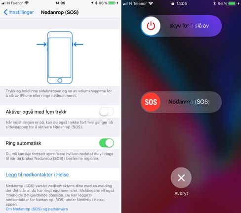 Den nye nødmodusen blir neppe brukt ofte, men den kan være til nytte. Holder du inne låsetasten og en av volumknappene låses telefonen for biometrisk åpning, og holder du inne enda litt går det av en sirene og en nedtelling før telefonen selv ringer til politiet.