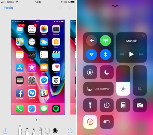 Du får nå enklere redigering av skjermdumpene dine, og muligheter til å ta opp video av det som foregår i iOS 11 uten å trenge ekstra apper eller tilkobling mot PC.