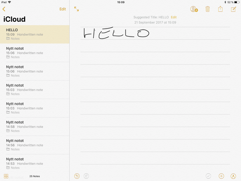 iOS 11 kan gjøre håndskriftsgjenkjenning og gjøre notatene dine søkbare. Men det virker foreløpig ikke på norsk.