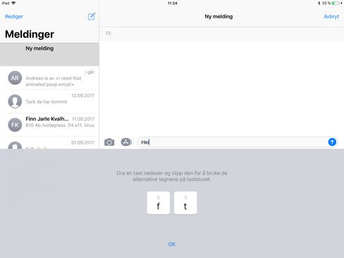 Det er mye enklere å få tilgang til spesialtegnene på tastaturet om du bruker en iPad med iOS 11.