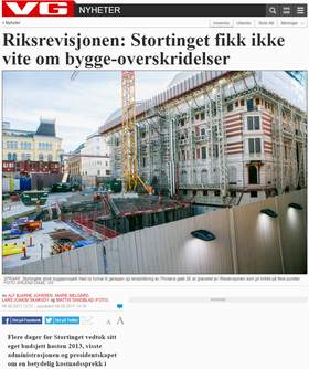 VG-oppslag 6. juni om byggeprosjektet på Stortinget.