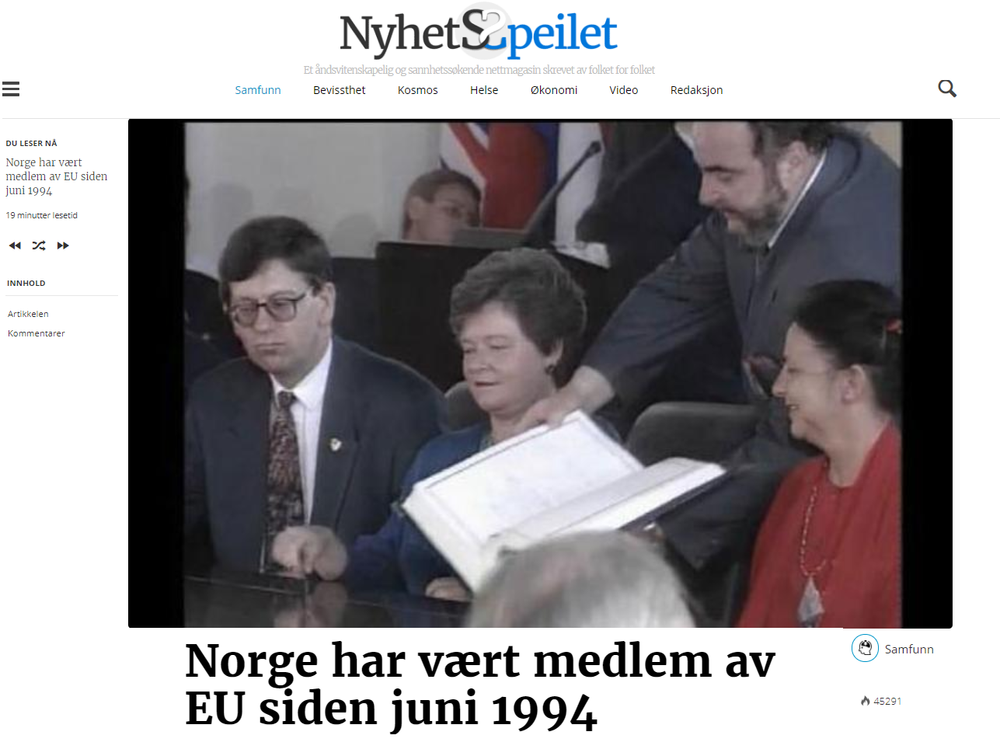 Det er bare tull at Norge har vært EU-medlem i 23 år, slik Nyhetsspeilet her skriver.