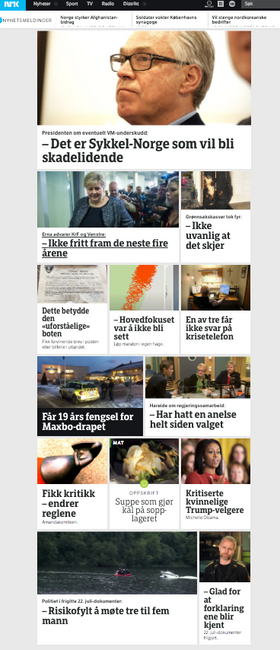 Slik ser NRK.no ut en vanlig torsdag formiddag - altså mer eller mindre som en ren nettavis.