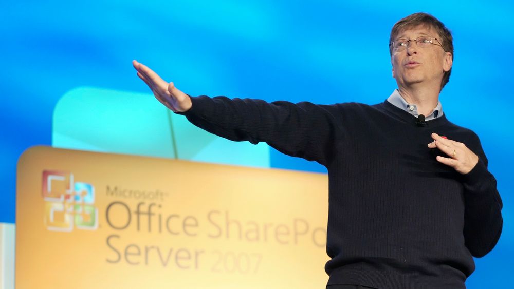 Microsoft-gründer Bill Gates under en Sharepoint-konferanse i 2008. Det nettbaserte verktøyet ble lansert allerede i 2001 og har siden kommet i flere nye utgaver. Produktet har i dag 190 millioner brukere fordelt på 200.000 virksomheter.