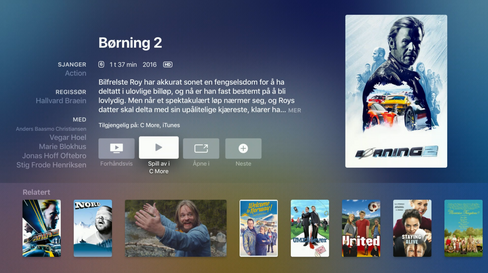 Når du finner innhold du vil se kan sender Apple TV-appen deg videre til appen du kan bruke og starter innholdet for deg.