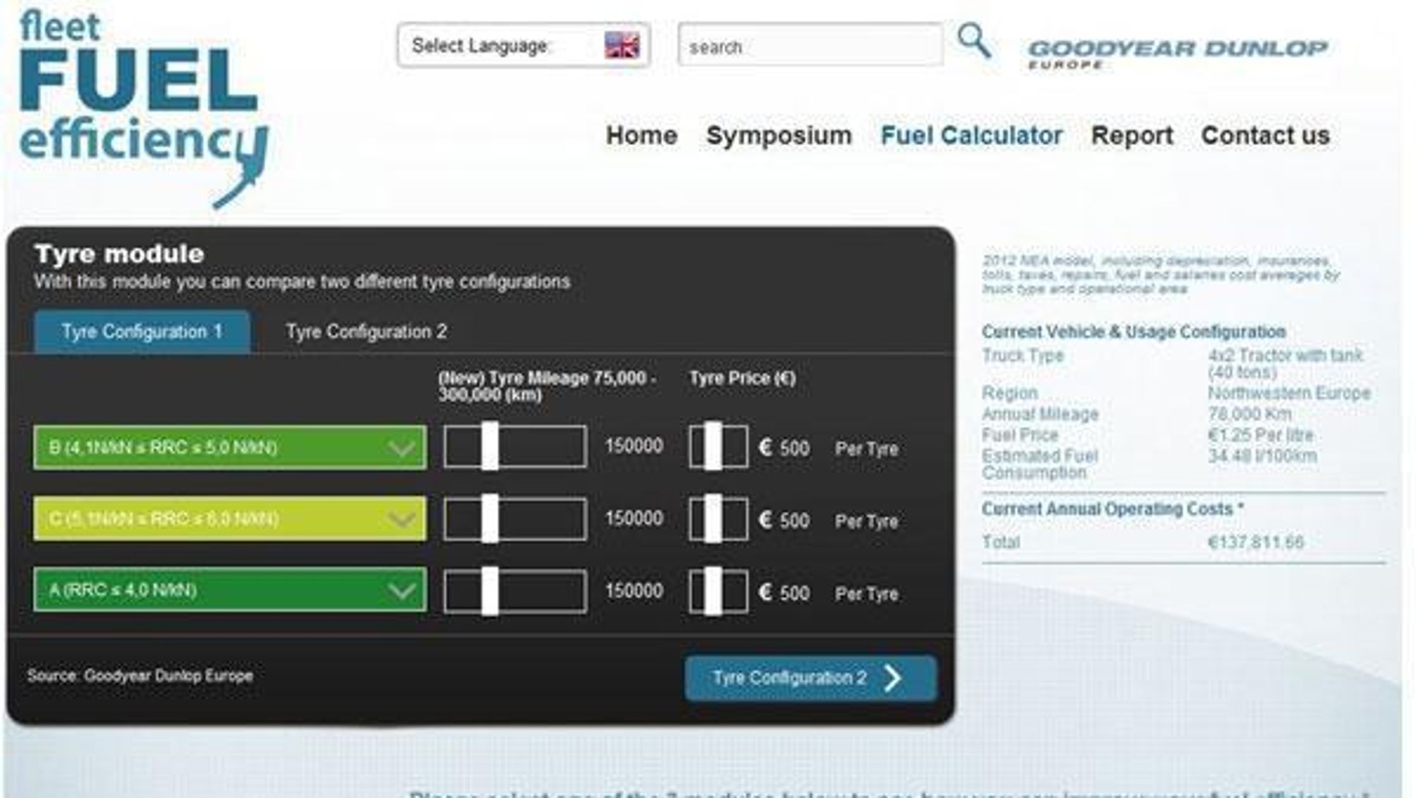 Goodyear Dunlop oppdaterer drivstoffkalkulatoren.