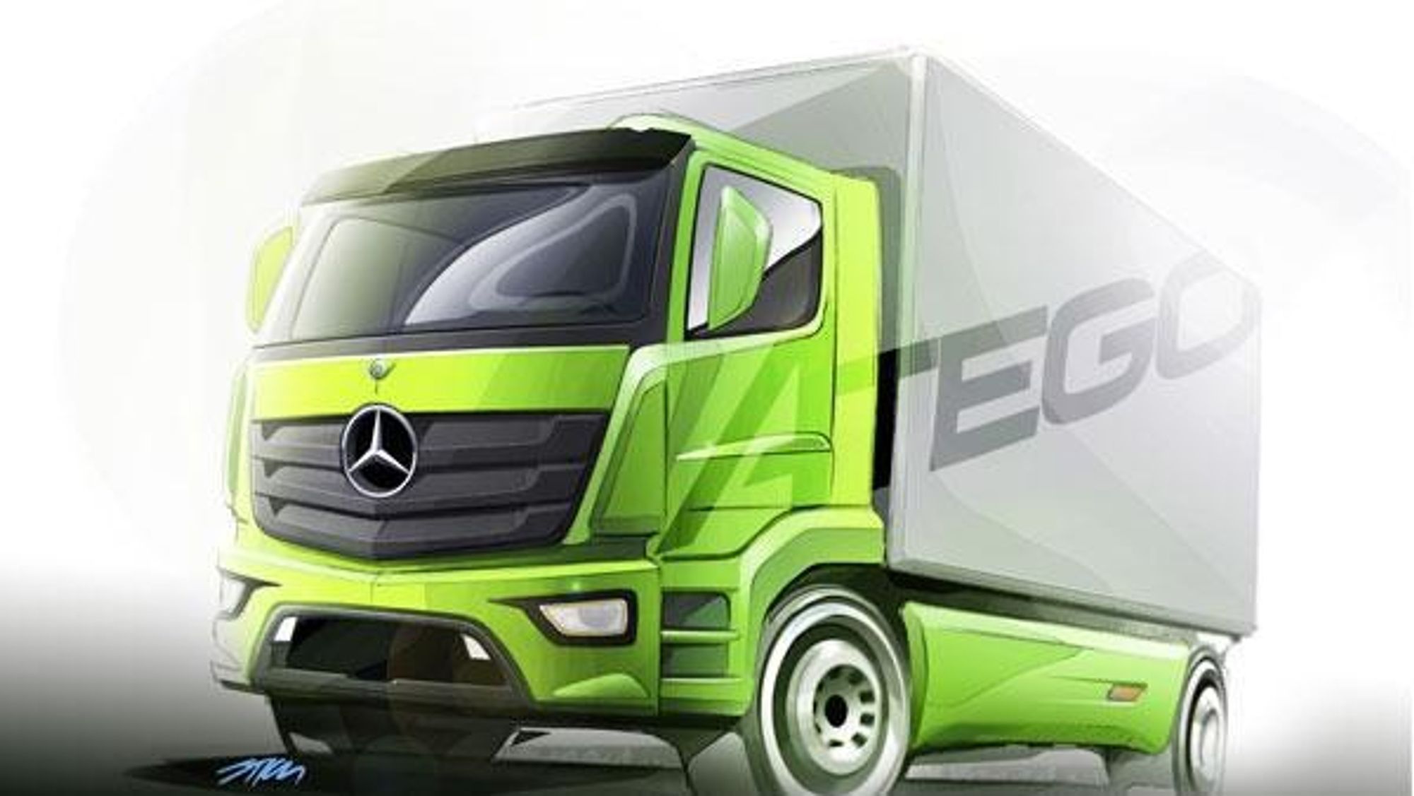 Denne skissen viser at nye Atego har en design som minner sterkt om de andre nye Mercedes-Benz modellene som begynner på A.
