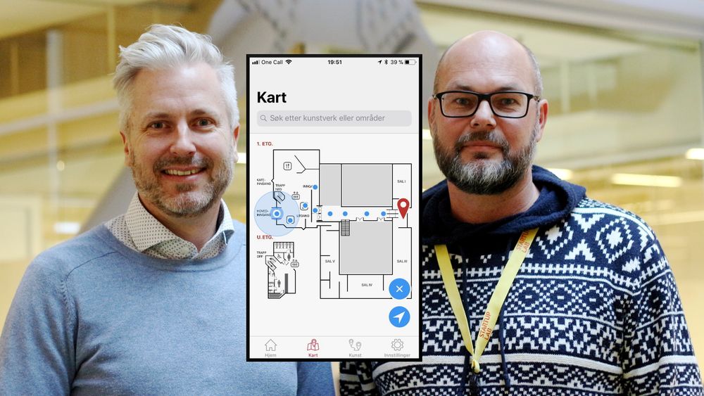 Einar Myreng (til venstre) og Lars-Cyril Blystad står bak start-upen Next Signal, som bruker beacon-teknologi til universell utforming for hørselshemmede og synshemmede.