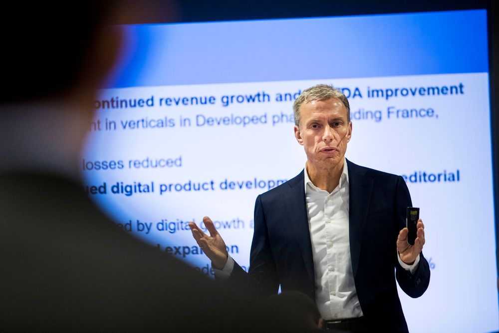 Administrerende direktør i Schibsted, Rolv Erik Ryssdal. Her fra han presenterte tallene for siste kvartal i 2017. Foto: Tore Meek / NTB scanpix