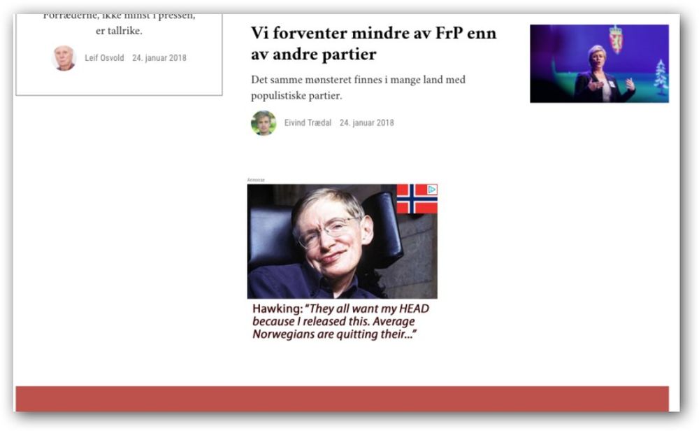 Minerva er en av de norske nettstedene som - i likhet med Google - tjener penger på falske annonser for Stephen Hawking.