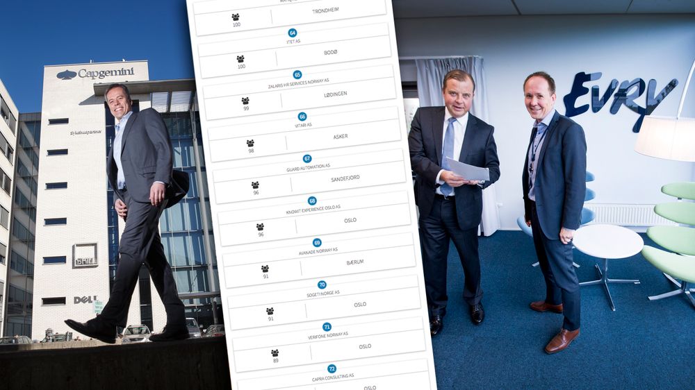 Evry og Sopra Steria figurerer begge høyt på topp 100-listen.
