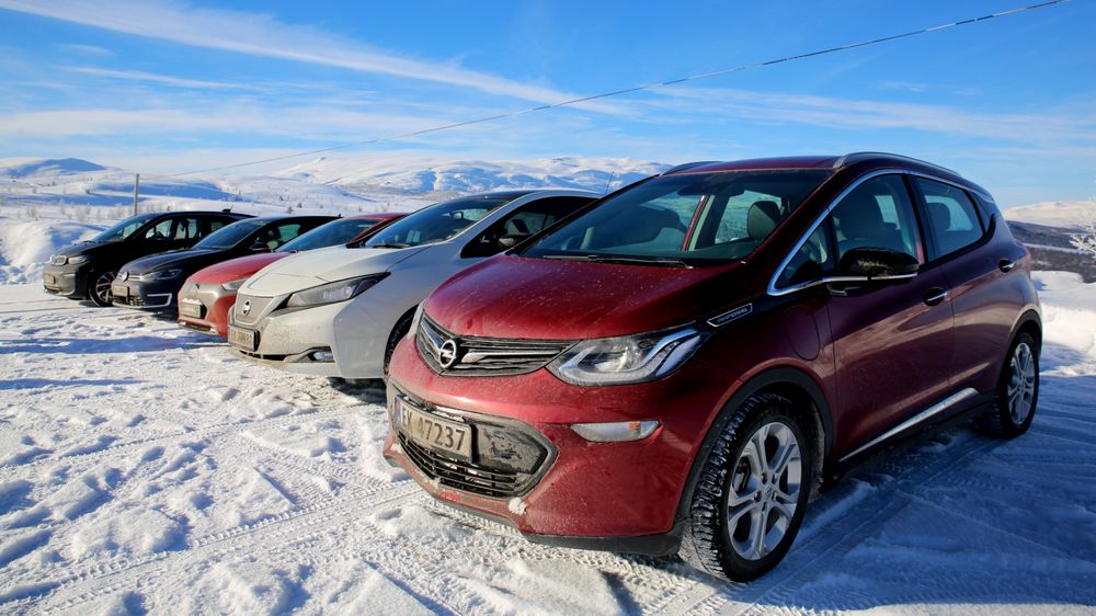 Elbiler under vintertest i Norge.