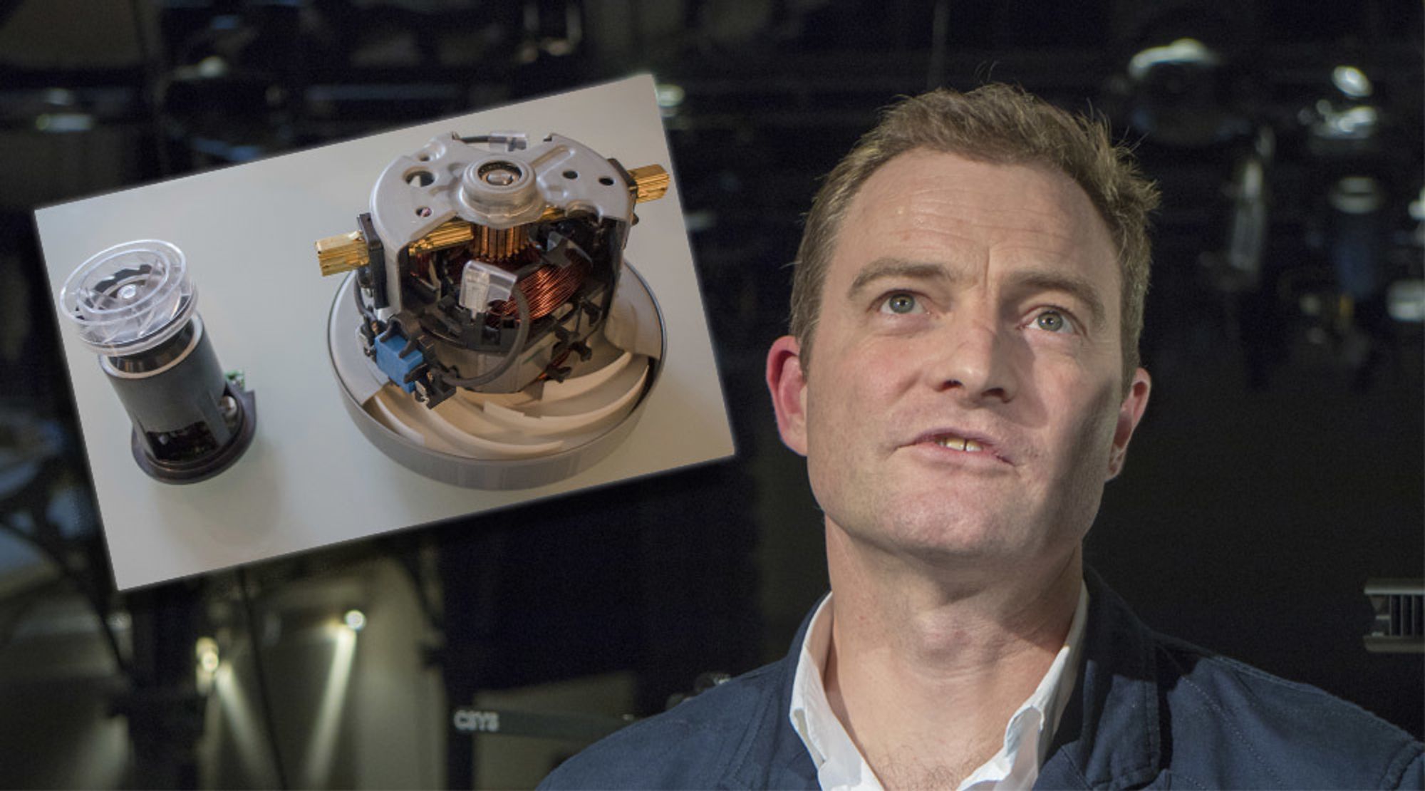 Junior: Jake Dyson følger i sin berømte fars fotspor, Sir James Dyson, og er selskapets sjefsingeniør. Der i gården er det eldste ingeniørmedlemmet adlet. Nå vil far og sønn revolusjonere elbilbransjen med sin portefølje av teknologi. Foto: Odd Richard Valmot.